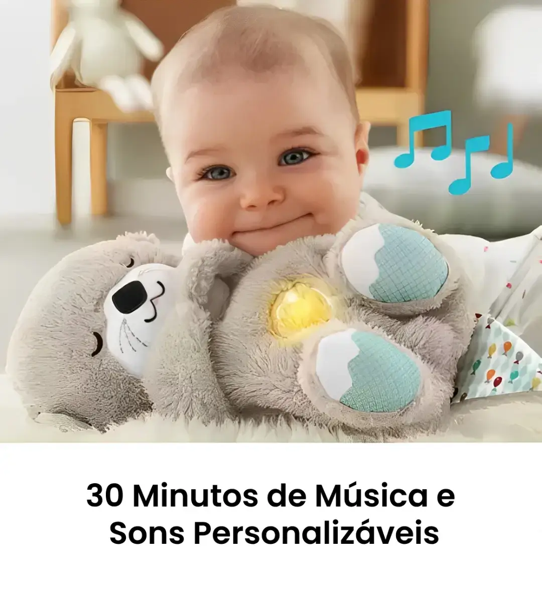 Lontrinha Calm ™ - Pelúcia que Respira com Som Relaxante para um Sono Tranquilo